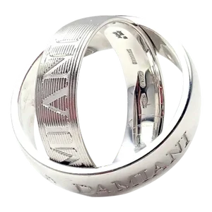 Damiani 18k White Gold Diamond Double Band Ring Size 7 Box & Paper