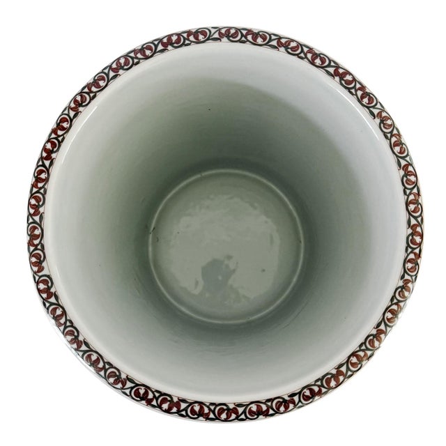 Late 20th Century Slender Vintage Chinoiserie Porcelain Monkey Motif Cachepot For Sale - Image 5 of 7