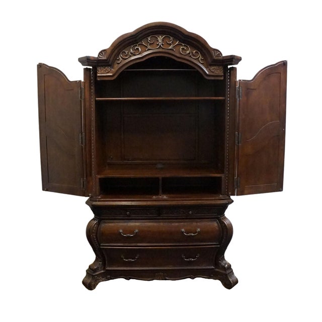 Aico Michael Amini Romanza Collection Old World Baroque 54" Bombe Media Armoire - Deep Claret Finish 74080 For Sale - Image 4 of 14