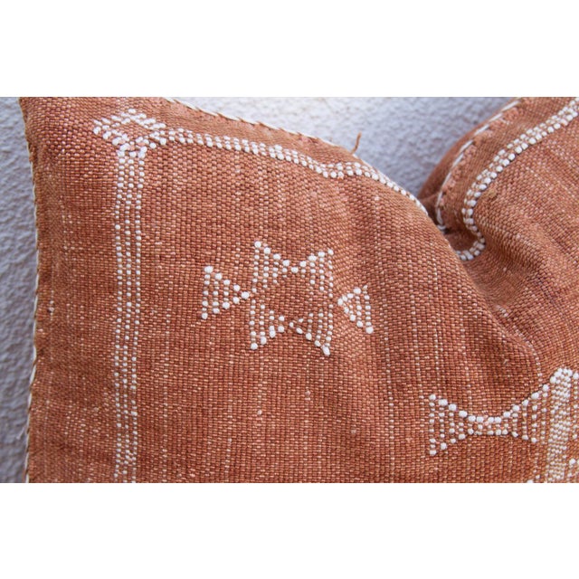 Terracotta Diamond Lumbar Moroccan Silk Pillow For Sale - Image 4 of 8