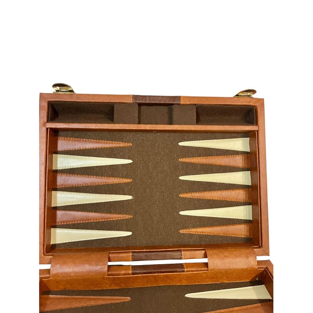 Mid-Century Modern Vintage Mid-Century Cream and Brown Striped Backgammon Game Set in Travel Case For Sale - Image 3 of 9