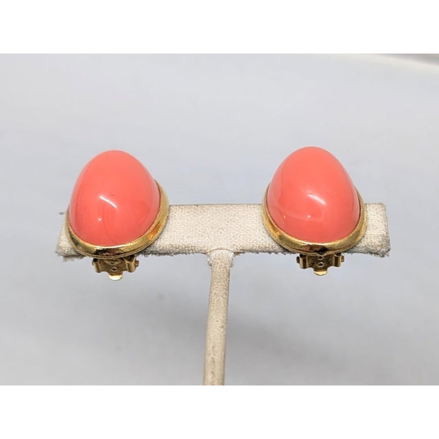1980s Vintage Signed Alexis Kirk Cabochon Faux-Coral Clip Earrings-2 Pieces For Sale - Image 5 of 10