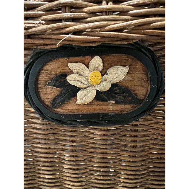 Traditional Vintage Wicker Magazine Basket Rack For Sale - Image 3 of 13