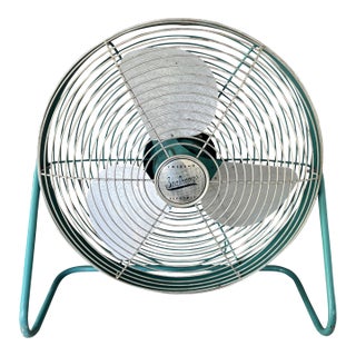 Vintage Emerson Seabreeze Electric Fan Turquoise Metal Frame 24" For Sale