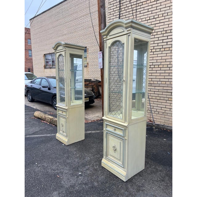 French Provincial Vintage Painted China Cabinet Wall Unit For Sale - Image 3 of 8