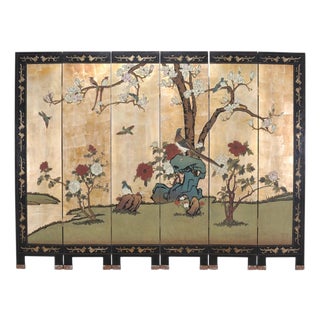 Chinese Export Six-Panel Gilt Landscape Coromandel Screen 8 Ft For Sale