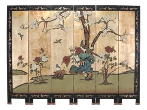 Chinese Export Six-Panel Gilt Landscape Coromandel Screen 8 Ft