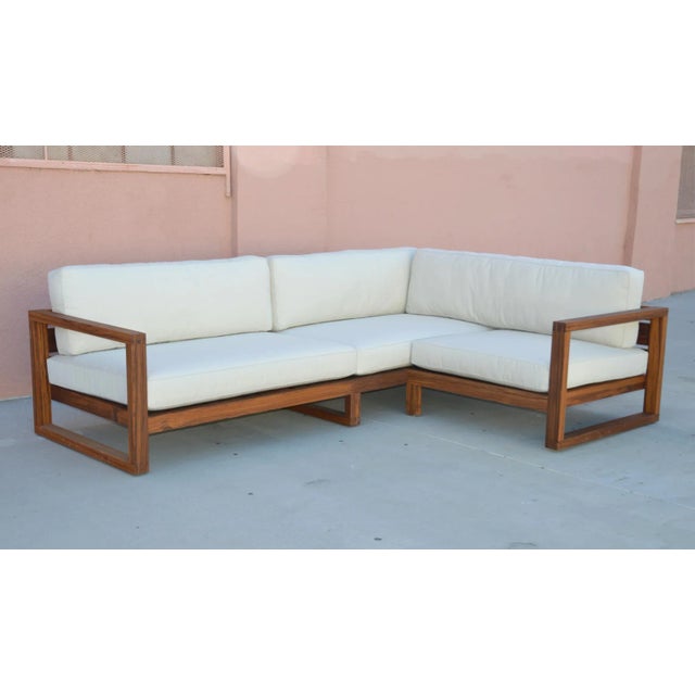 Custom Outdoor Sofa Made from Teak For Sale In Los Angeles - Image 6 of 13