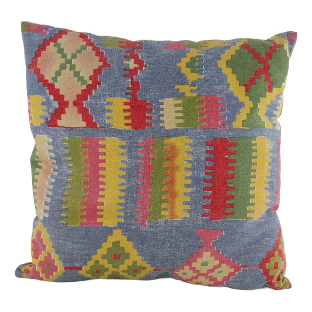 Vintage Colorful Handwoven Geometric Kilim Pattern Pillow For Sale
