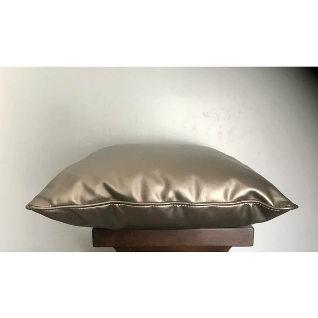 Hollywood Regency Faux Leather Antique Gold Color Pillow With Piping For Sale - Image 3 of 4