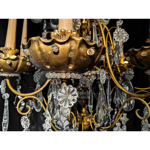 Maison Jansen Eight-Light Crystal and Gilded Bronze Chandelier, French Ca. 1950 For Sale - Image 6 of 8