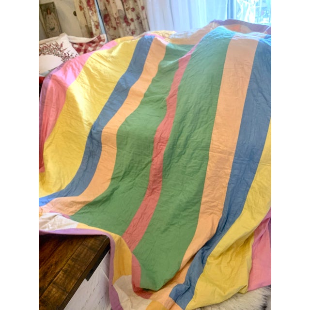 Vintage Hand Stitched Multicolor Square Patches Quilt 89” X 81” For Sale - Image 4 of 12