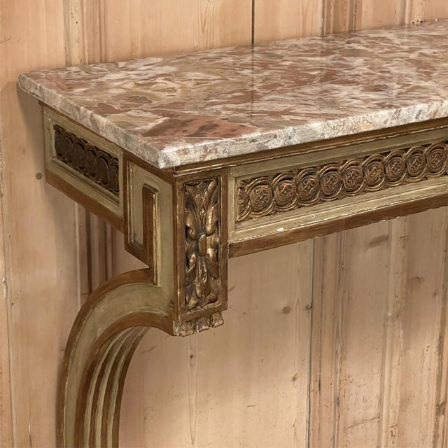 19th Century French Louis XVI Marble Top Painted Console For Sale - Image 11 of 13
