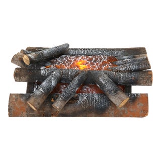 Vintage Fake Fire and Real Wood Electric Fireplace Logs - Light For Sale
