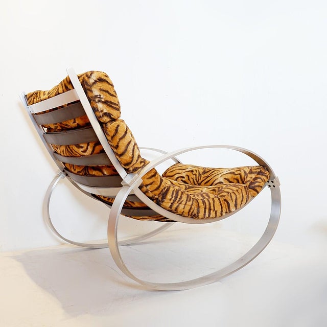 Mid-Century Modern Rocking Chair in Faux Fur and Brushed Aluminum from Hans Kaufeld, 1970s For Sale - Image 16 of 18