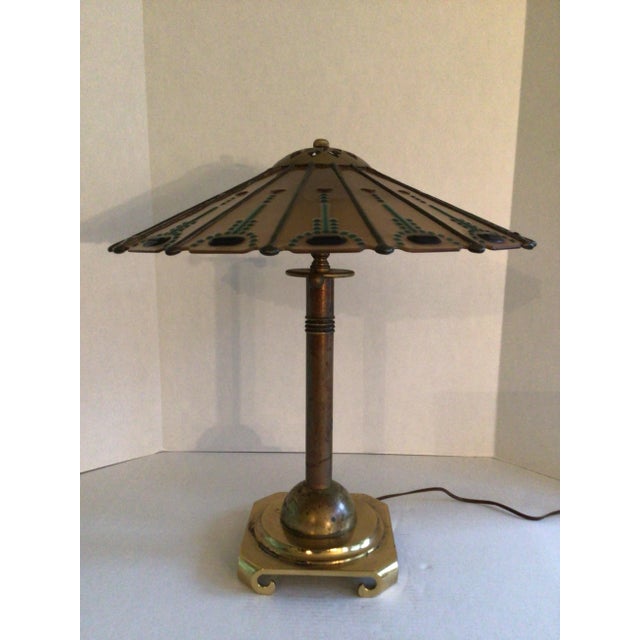 Arts & Crafts 1950s Brass Table Lamp With Brass and Glass Shade For Sale - Image 3 of 10