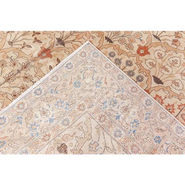Late 19th Century Antique Persian Tabriz Beige Handmade Wool Rug For Sale - Image 5 of 7