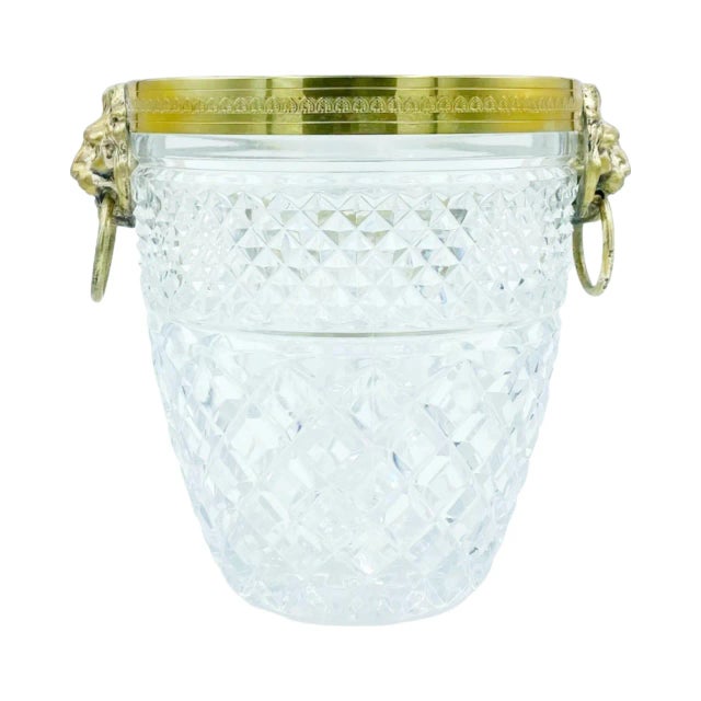 Vintage Saint Louis Attributed Crystal Lion Head Ice Bucket Barware For Sale - Image 9 of 13
