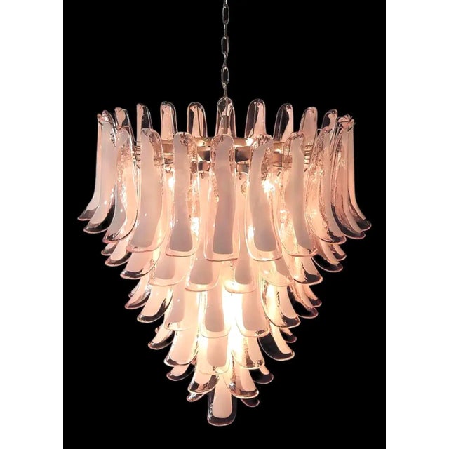 A.V. Mazzega Italian Mazzega Style, Murano Chandelier, 75 Pink/Rose Glass Petals For Sale - Image 4 of 6