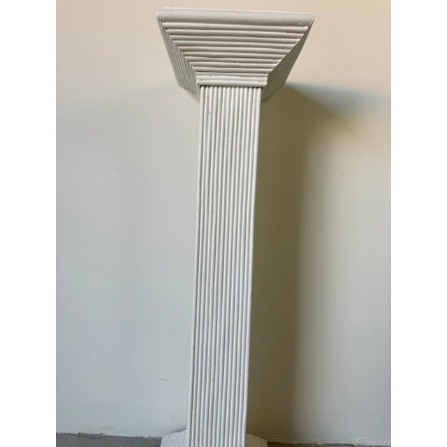 Vintage White Pencil Reed Rattan Pedestal / Plant Stand For Sale - Image 10 of 12