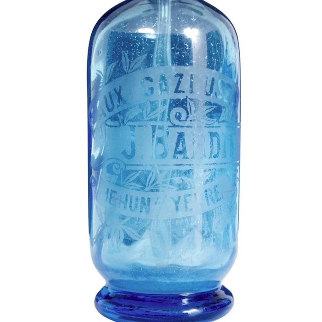 Blue French Etched Glass Soda Syphons, 1930s, Set of 4 For Sale - Image 8 of 11