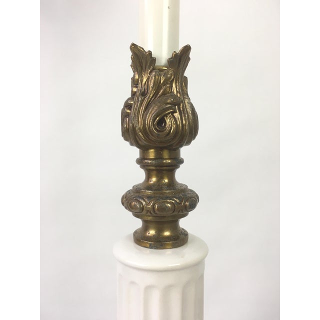 Metal Vintage Brass Ceramic & Marble Column Table Lamp For Sale - Image 7 of 9