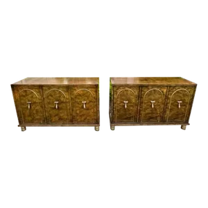 Vintage William Doezema for Mastercraft Furniture Burl & Brass Sideboards - a Pair