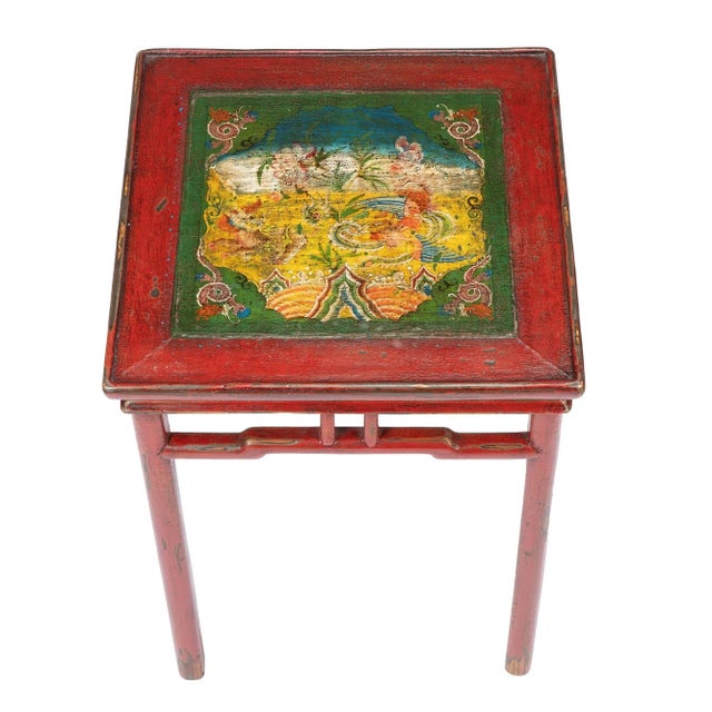 Asian Tibetan Red Lacquered Side Table (1910) For Sale - Image 3 of 13