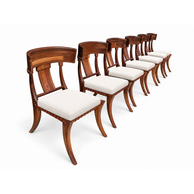 Stunning Set Walnut Klismos Dining Chairs Set of 8 W/Cushions For Sale - Image 4 of 7