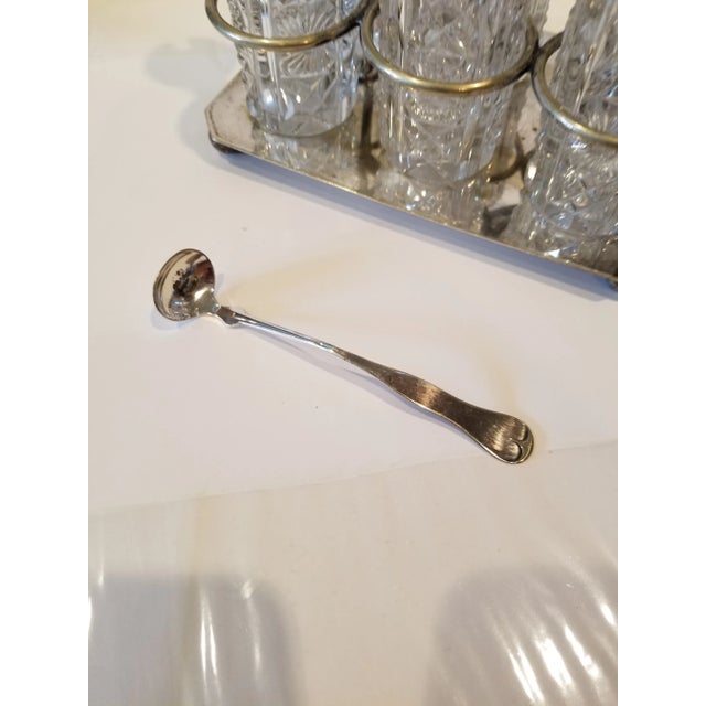 Metal Antique Six Piece Silver Plated Cruet Set For Sale - Image 7 of 11