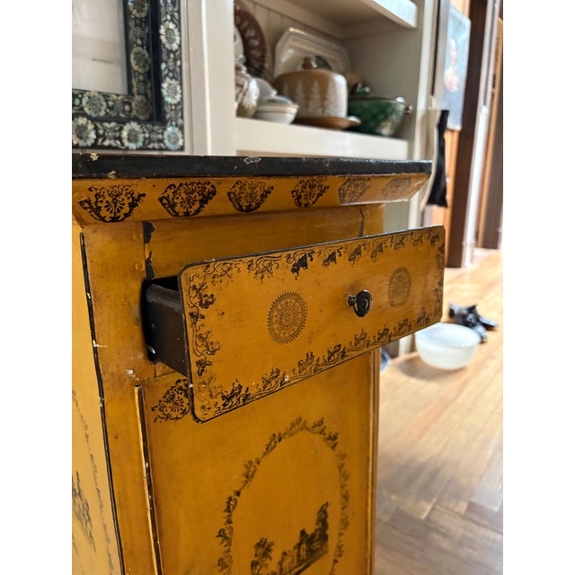 Very rare, c 1830’s French painted tole metal cabinet.