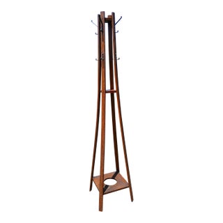 Bent Oak Wood Arts and Crafts Mission Floor Coat Hat Rack Stand Umbrella Holder 1930s For Sale
