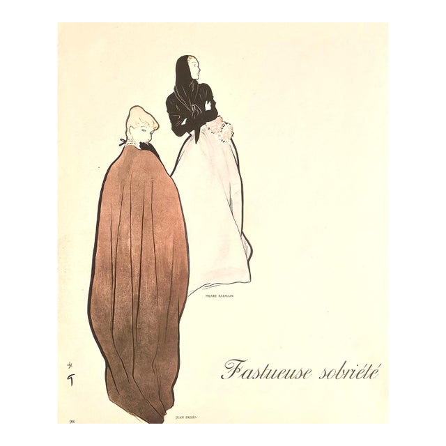 1947 Mid-Century French Fashion Print-Evening Gowns-Gruau For Sale