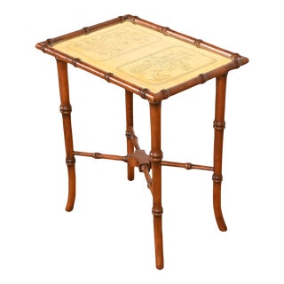 Chinoiserie Hollywood Regency Faux Bamboo and Etched Brass Occasional Side Table, Circa 1960s For Sale