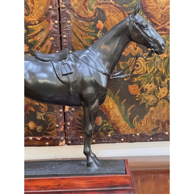 Wood Large Cast Metal Horse Sculpture on Wood Plinth, First Half of the 20th Century For Sale - Image 7 of 10