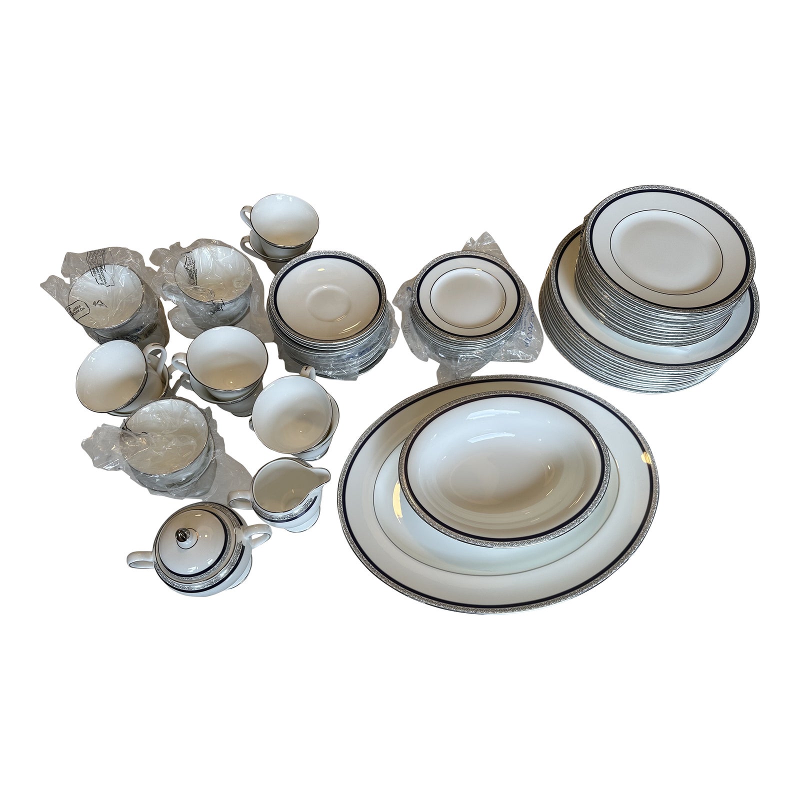 2000s Wedgewood Bone China Dinnerware Service for Twelve 66 Pieces