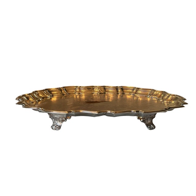 English Vintage Leonard Silver Plate Footed Serving Tray With Ornate Floral Engraving For Sale - Image 3 of 12