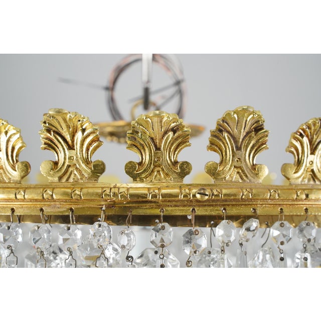 Mid 20th Century Mid 20th Century Restored Empire Crystal Basket Semi Flush Mount For Sale - Image 5 of 11