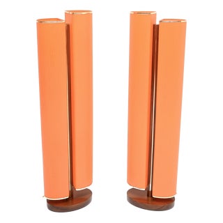 Vintage Teak and Acrylic Floor Lamps, 1960, Set of 2 For Sale