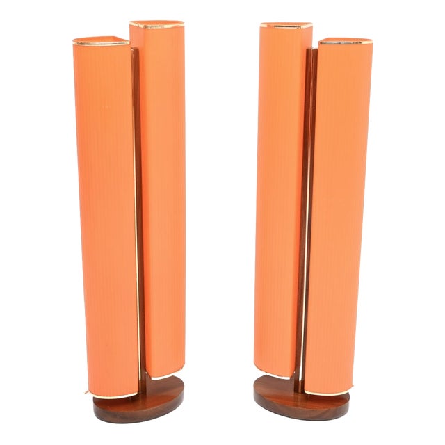 Vintage Teak and Acrylic Floor Lamps, 1960, Set of 2 For Sale