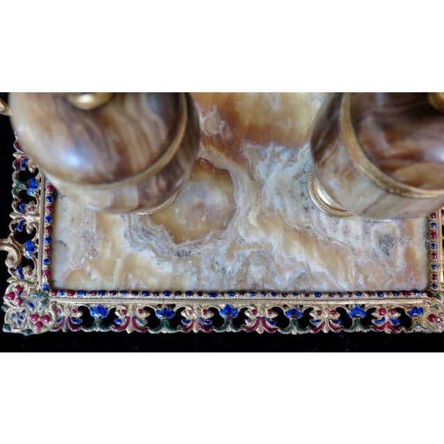 19th Century Champleve' Marble & Bronze Double Inkwell - Set of 3 For Sale - Image 12 of 12
