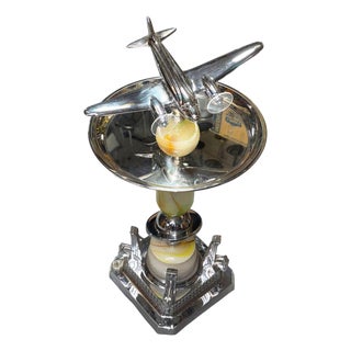 1930s Art Deco Light Up Chrome Douglas Dc3 Airplane Side Table on Art Glass Base For Sale