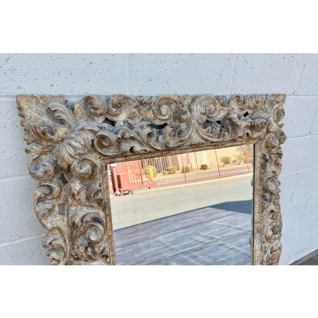 Wood Antique Italian Baroque Style Hand-Carved Wood Wall Mirror With Acanthus Scrolls For Sale - Image 7 of 18
