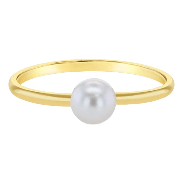 5mm - 6mm Solitaire Cultured Pearl Ring 14k Yellow Gold, Size 7 For Sale
