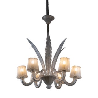 Large Art Deco Murano Glass Chandelier by Ercole Barovier for Barovier & Toso, 1940s For Sale