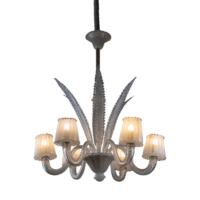 Large Art Deco Murano Glass Chandelier by Ercole Barovier for Barovier & Toso, 1940s For Sale