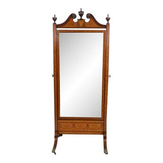 Edwardian, Antique George III Style Mahogany/Satin Wood Cheval Mirror For Sale