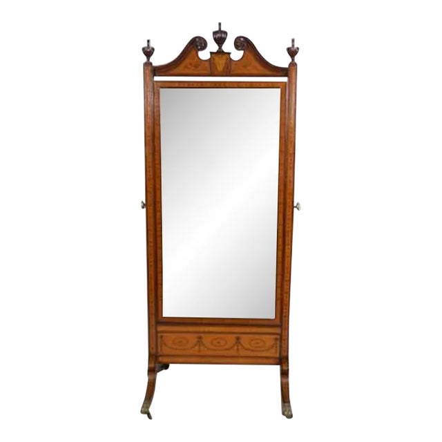 Edwardian, Antique George III Style Mahogany/Satin Wood Cheval Mirror For Sale