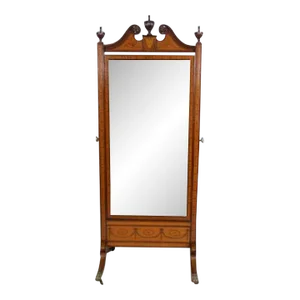 Edwardian, George III Style Mahogany/Satin Wood Cheval Mirror