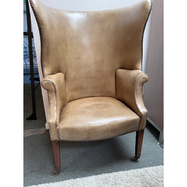 George III Studded Leather Wingback Chair For Sale - Image 11 of 12